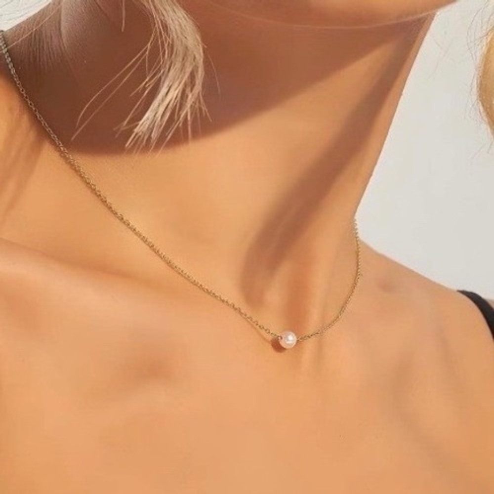 18K Gold Plated Stainless Steel Floating Pearl Necklace